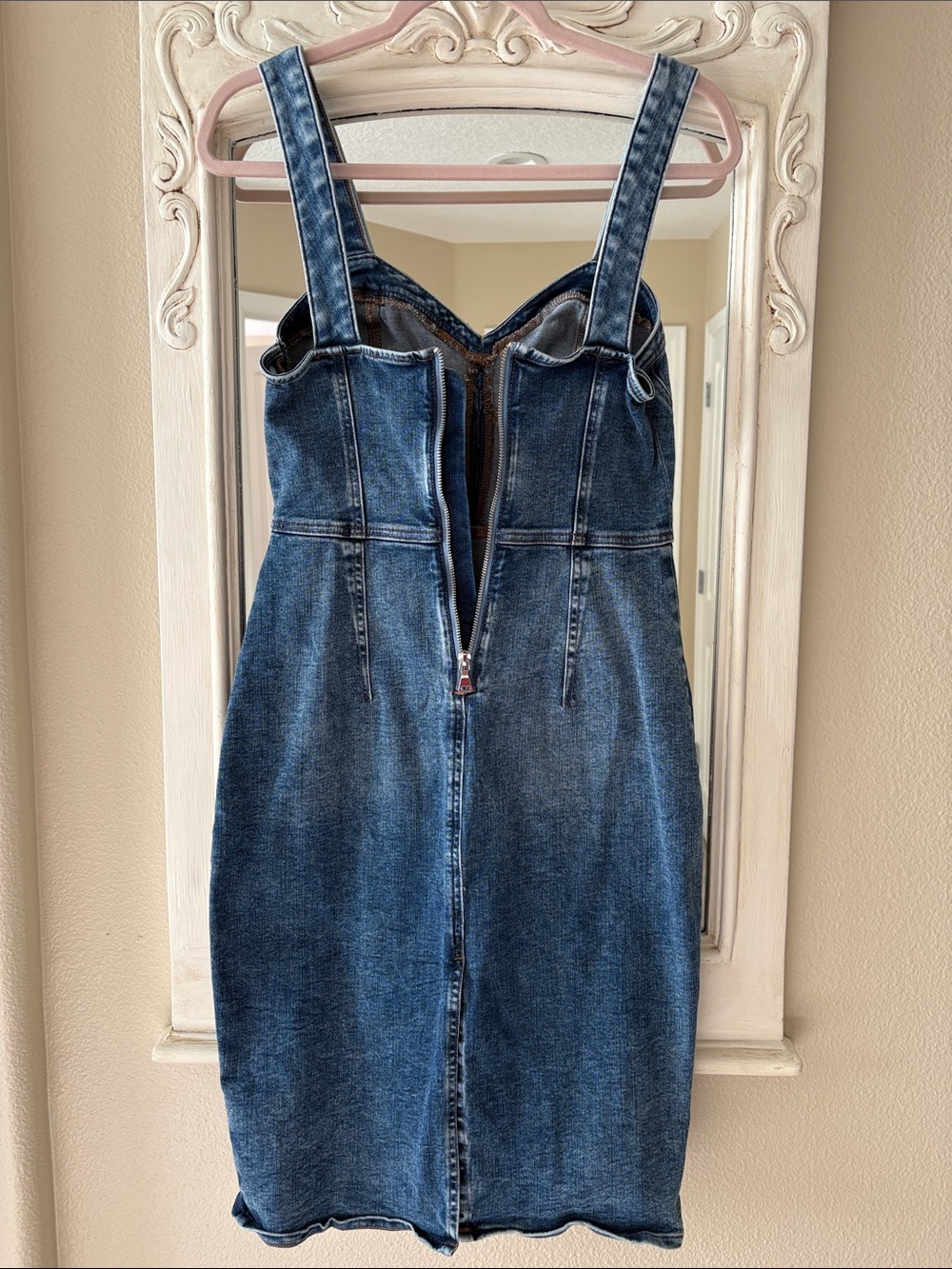 Express Fitted Denim Bustier Dress in Medium Blue - Picture 5 of 5